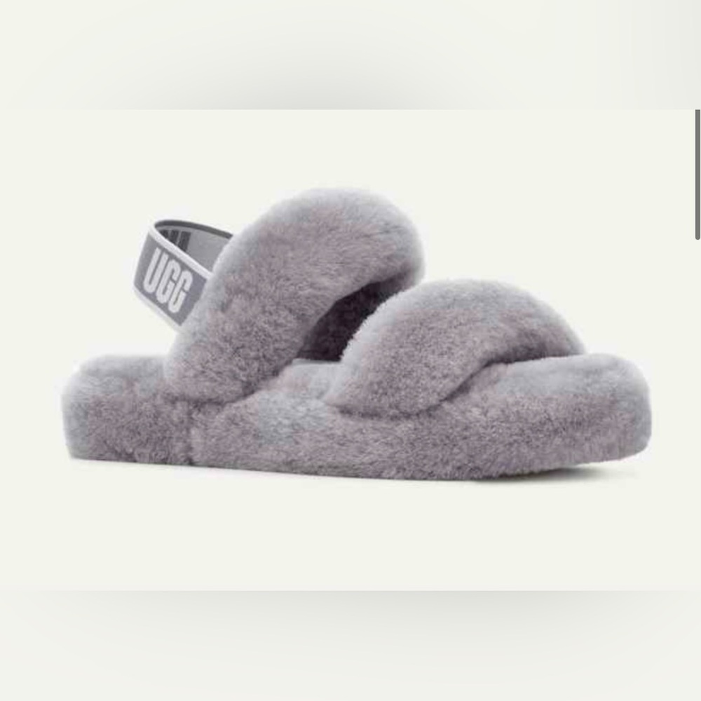 Ugg gray fuzzy slide  slippers size 8